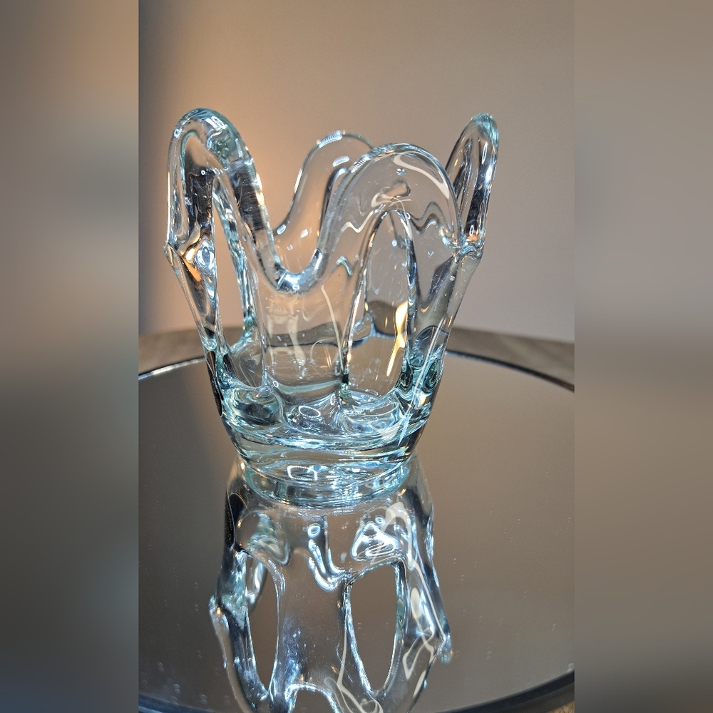 Jozefina Krosno Clear Glass Art Candle Holder or Decorative Vase - Picture 3 of 9